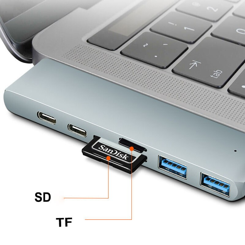 適用於 MacBook Air M1 2022-2018 和 MacBook Pro M1 2022-2016 的 USB C 集線器，7 合 1 USB 集線器 3.0 多端口適配器，USB C 擴展塢 87W，2 USB