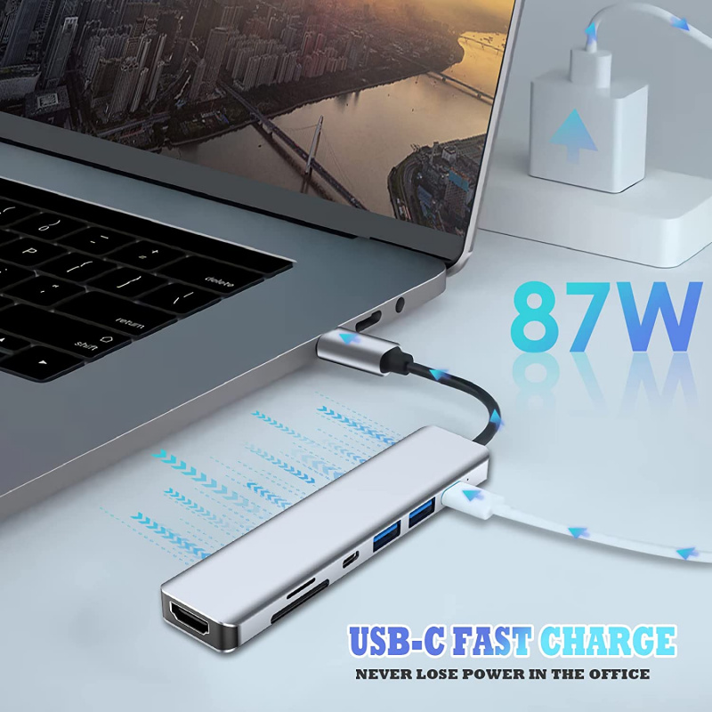 USB C HUB 3.0 轉 4K HDMI 適配器加密狗 USB C 型擴展塢，帶 SD TF 讀卡器 PD RJ45 以太網，適用於 Macbook Pro Air