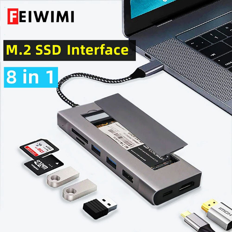 8 合 1 USB C 集線器轉 4K HDMI，帶 M.2 SSD 盒接口 USB C 適配器分離器 HUB 擴展塢，帶 TF SD 插槽 PD 適用於 MacBook Pro Air PC