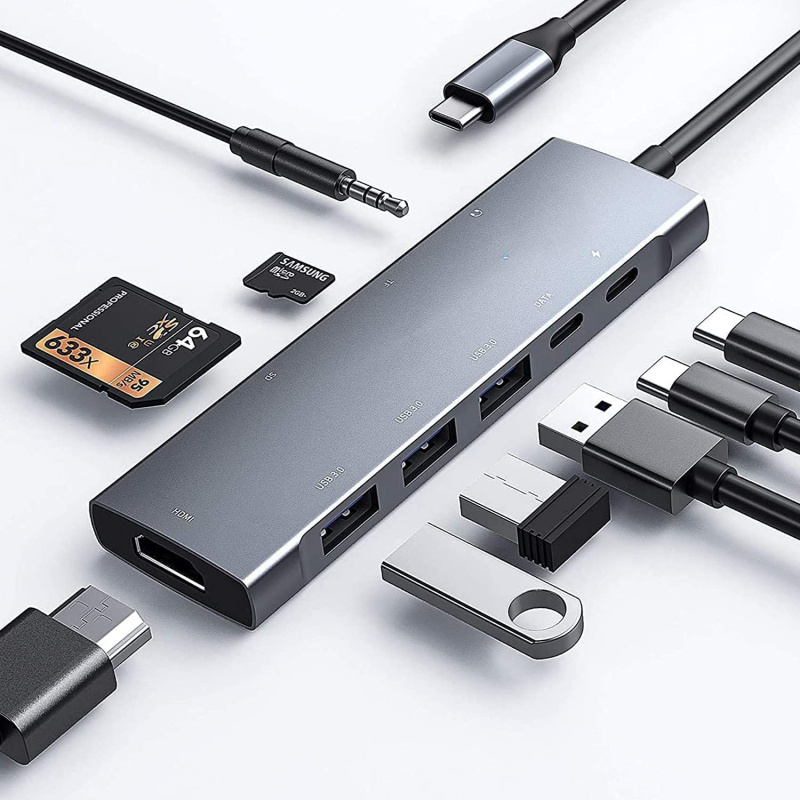 USB C HUB 適用於 iPad Pro Air 9 合 1 適配器，帶 4K HDMI PD 充電、SD Micro 讀卡器、USB 3.0、3.5 毫米耳機插孔 C 型