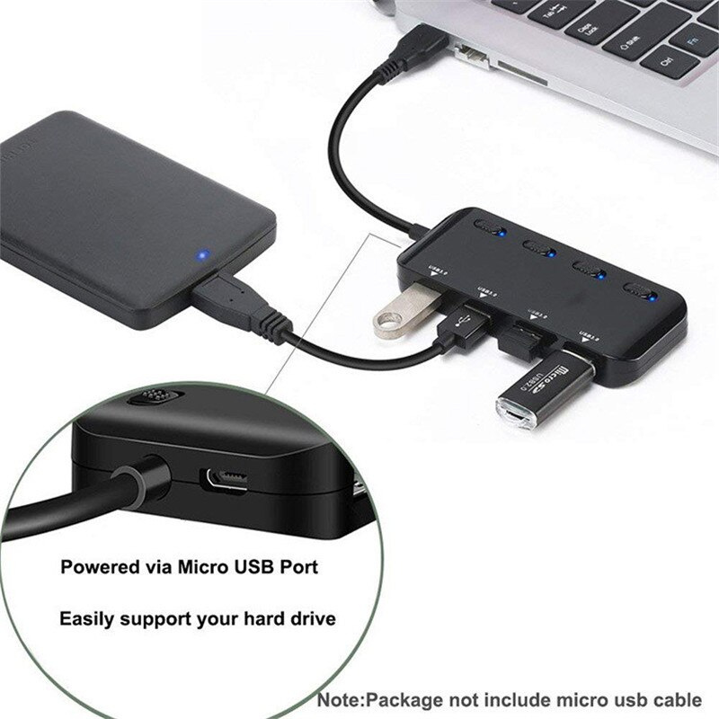 C 型集線器 USB 3.0 集線器分離器 USB C 擴展器 4 端口快速 USB 超薄數據集線器，帶獨立電源開關和 LED