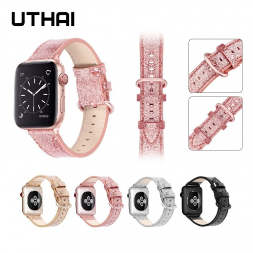 Leather strap For apple watch band 44mm 38mmMirror glitter strap For smart watch 7 6 5 4 3 apple watch series