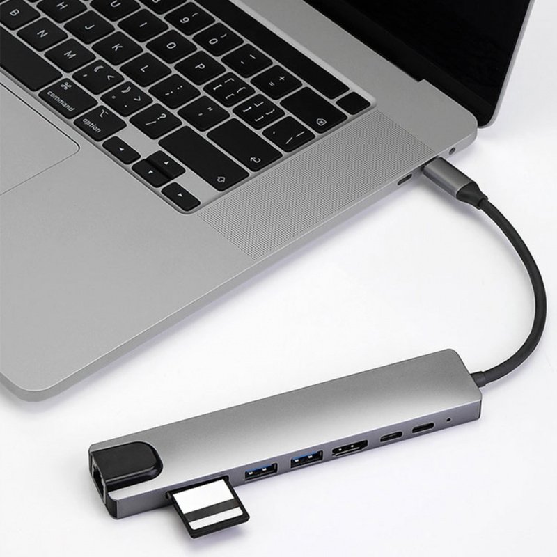 8 合 1 USB C 集線器 Hdmi 兼容 Pd 快速充電擴展塢 100m 以太網端口適用於 Macbook 筆記本筆記本電腦