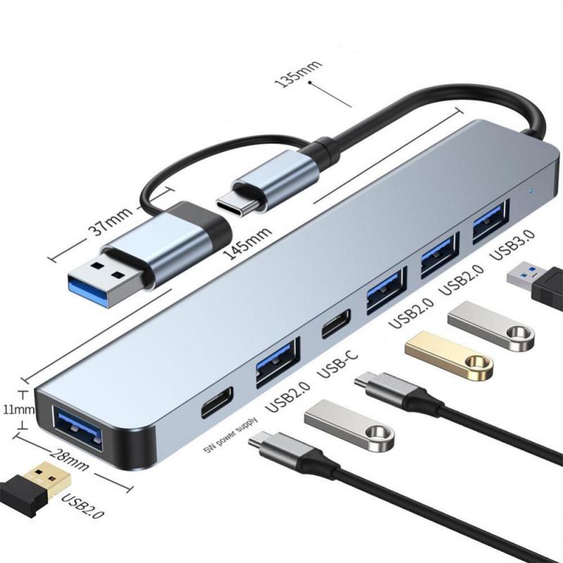 C 型   USB 3.0 擴展塢 7 合 1 便攜式 USB 集線器 SD   TF 卡   PD 5W 電源端口適用於 Mac Windows Linux 筆記本電腦