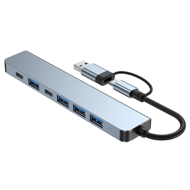 C 型   USB 3.0 擴展塢 7 合 1 便攜式 USB 集線器 SD   TF 卡   PD 5W 電源端口適用於 Mac Windows Linux 筆記本電腦