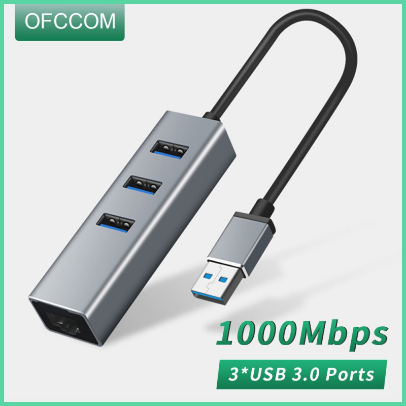 OFCCOM USB 3.0 HUB Type C 轉以太網網絡適配器 1000Mbps Rj45 USB-C 帶 3 端口 USB3.0 分離器適用於 MacBook Pro