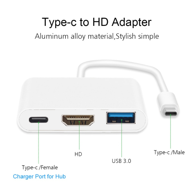 kebidu USB 3.1 Type C to HD USB 3.0 HUB USB-C multi-port Adapter Dongle Dock Cable for New Macbook Pro 白色批發