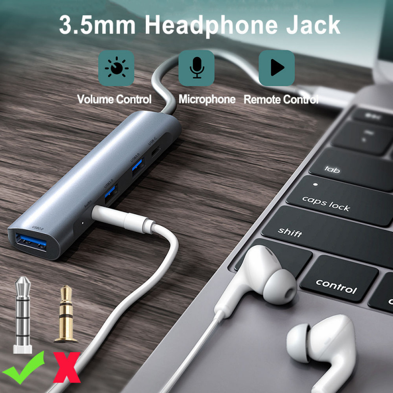 5in1 USB C HUB Docking Station Type C To USB 3.0 2.0 3.5mm Audio Jack PD 60W Fast Charging Type-C Adapter For Macbook