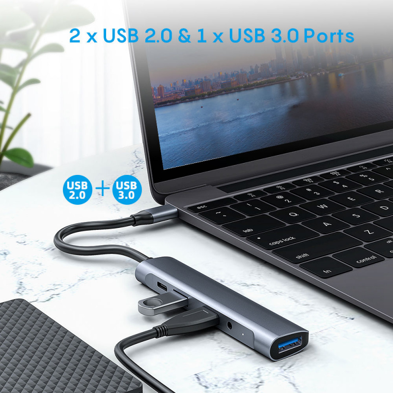 5in1 USB C HUB Docking Station Type C To USB 3.0 2.0 3.5mm Audio Jack PD 60W Fast Charging Type-C Adapter For Macbook