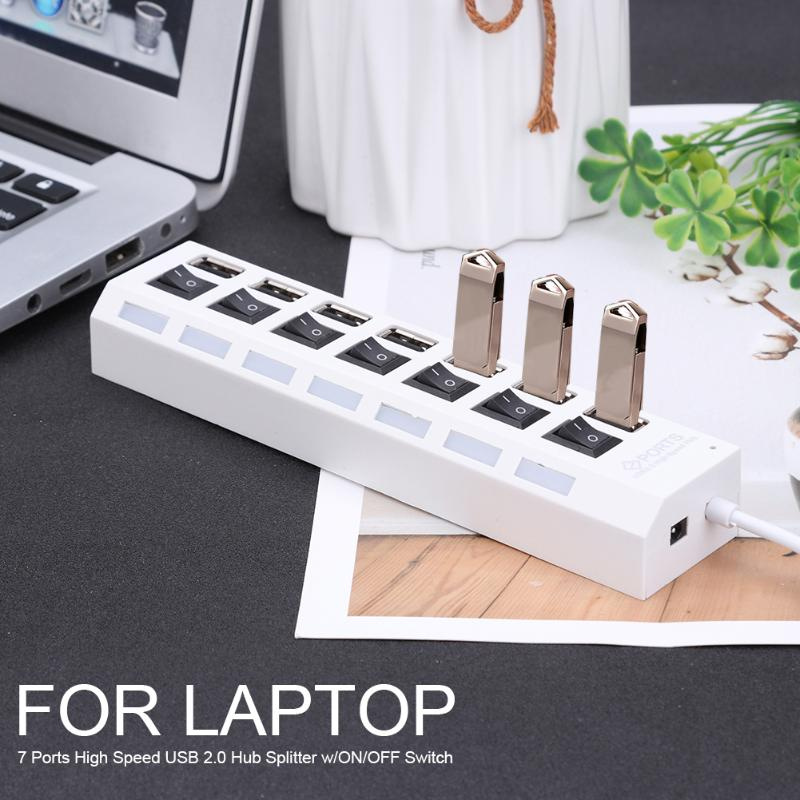 USB Hub 2.0 Multi USB Port 7 Ports Hub With on off Switch USB High Speed Hab Splitter For PC Computer Accessories
