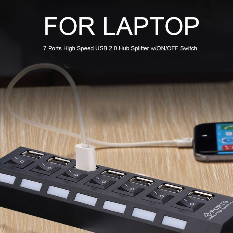 USB Hub 2.0 Multi USB Port 7 Ports Hub With on off Switch USB High Speed Hab Splitter For PC Computer Accessories