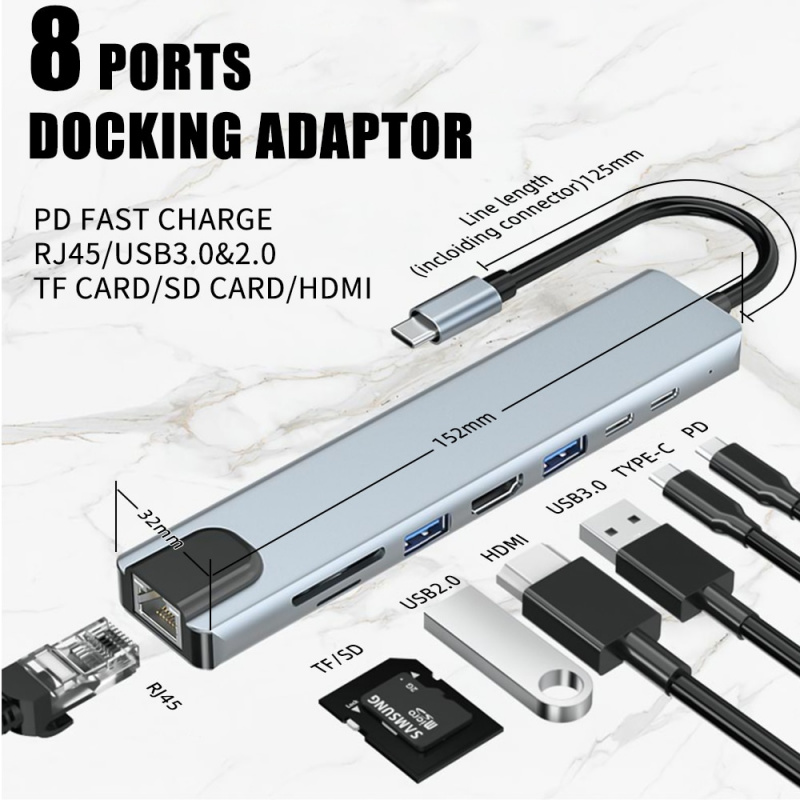 USB 集線器 USB 到 Type C 適配器 USB 分路器集線器 USB C HDMI Type C 集線器 USB 3.0 適用於 Macbook Air M1 Type C 擴展塢，帶多個端口
