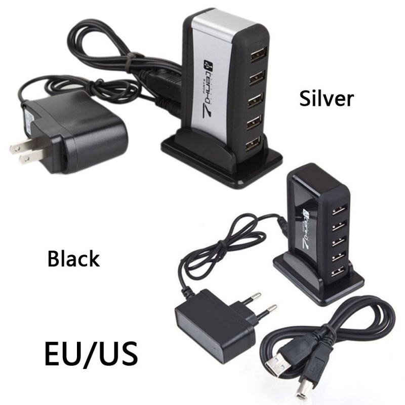 便攜式歐盟美國插頭高速 7 端口集線器 USB 電纜適配器 USB 充電器帶交流電源計算機外設 USB 2.0 集線器