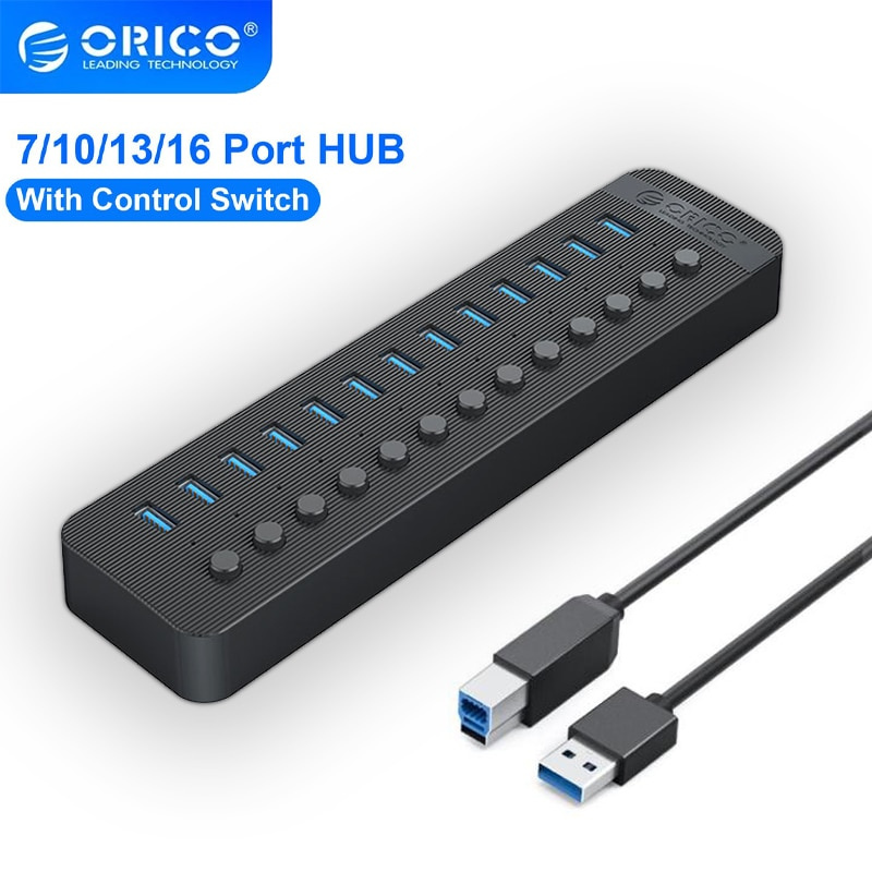 ORICO Industrial USB 3.0 HUB 7 10 13 16 port ABS USB OTG Splitter On Off Switch With 12V Power Adapter 支持充電器 CT2U3
