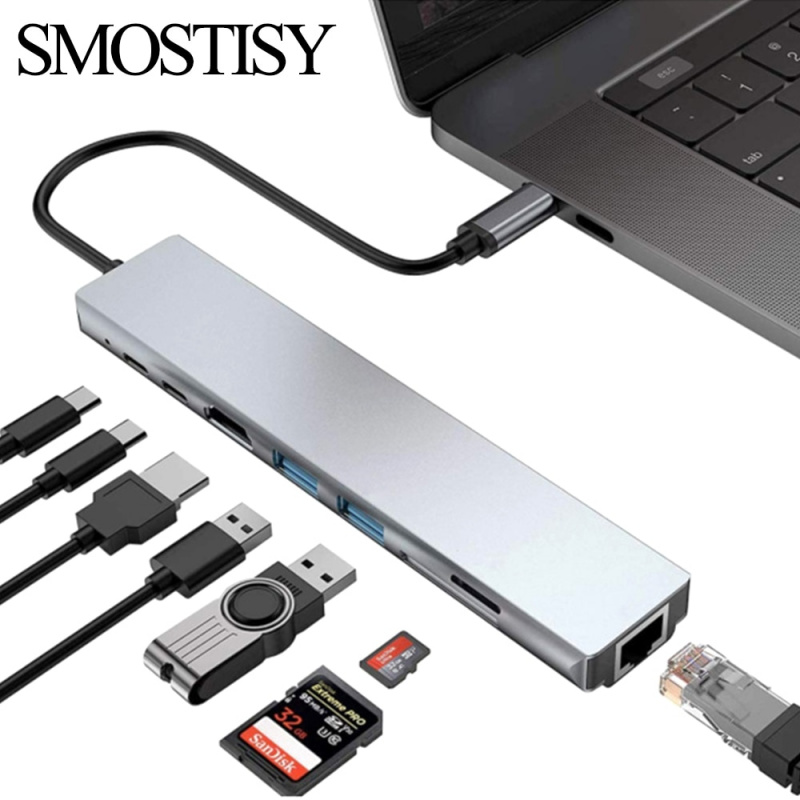 USB C 集線器 USB 3.0 HDMI RJ45 PD 充電 SD 讀卡器 Witch Splitter 適用於 Macbook Pro 筆記本電腦 C 型適配器擴展塢 OTG
