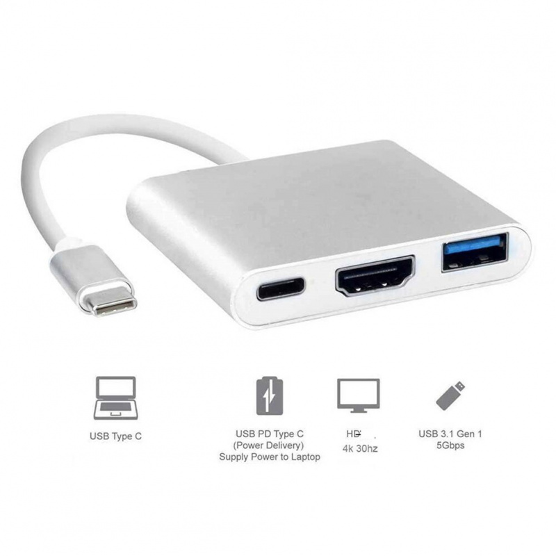 C 型轉 HDMI 兼容 USB 3.0 充電適配器 3 合 1 轉換器 USB-C 3.1 集線器適配器適用於 MacBook Air Pro 華為三星