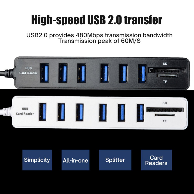 8 合 1 USB 2.0 集線器擴展器適配器多個 8 5 端口 USB 分路器集線器高速 2.0 集線器 TF SD 卡讀卡器適用於 PC 筆記本電腦