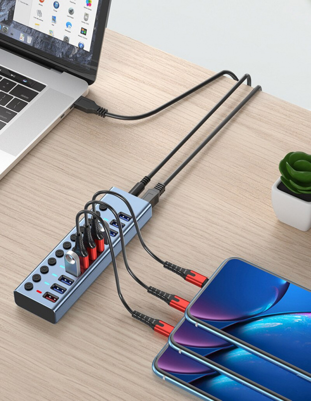 USB 3.0 HUB 5 8 11 端口開關 12V 4A 電源適配器充電器數據傳輸適用於 MacBook Pro PC 電腦鍵盤鼠標硬盤