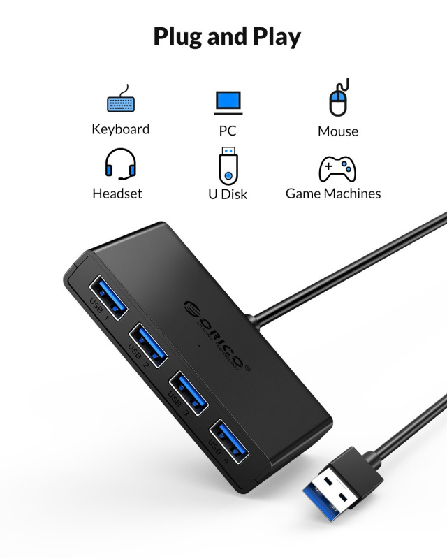 ORICO 4  Ports USB 3.0 Hub with Micro Power Supply Port Multi USB 3.0 Splitter Adapter For Desktop PC Macbook Pro Mobile HDD SSD