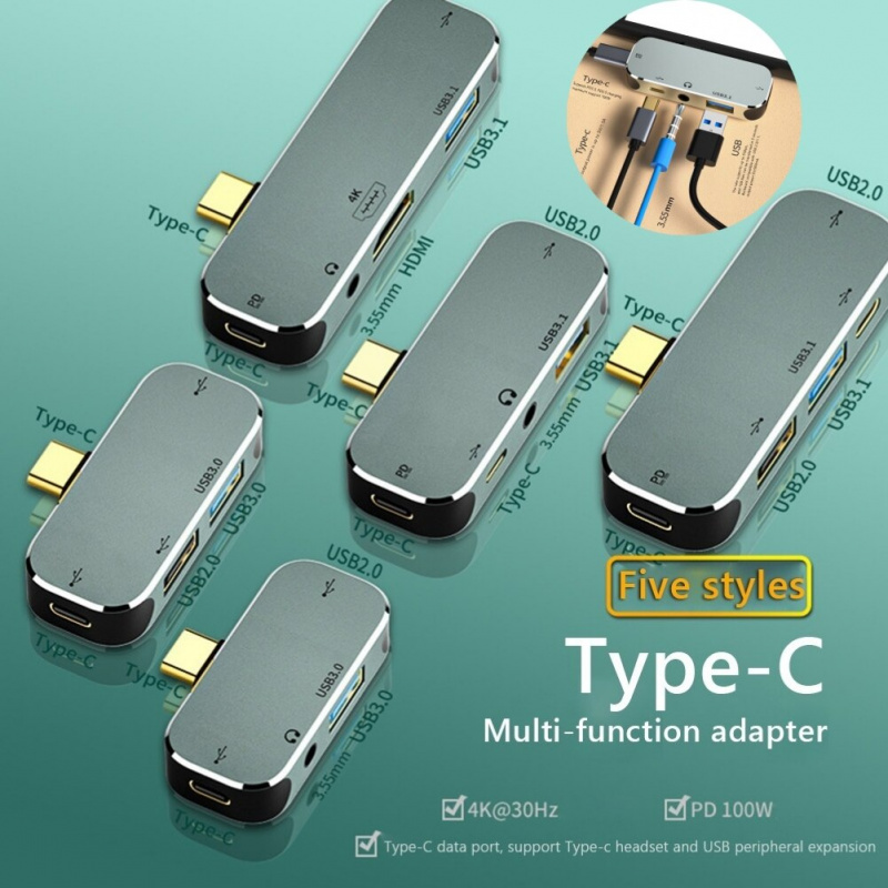 6 合 1 Type-C 擴展集線器至 3.5 PD100W USB3.0 USB2.0 USB3.1 筆記本電腦 HDMI 兼容分配器