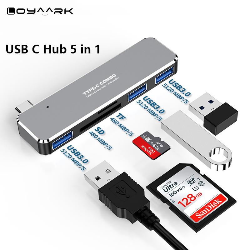 集線器 USB C 3.1 轉 USB 3.0 SD 讀卡器高速鋁合金迷你 5 合 1 C 型分離器適用於 Ipad Macbook Pc 筆記本電腦平板電腦