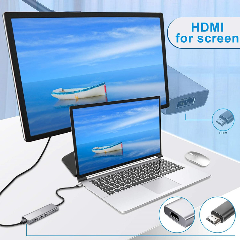 USB C 集線器 9 合 1 Type C 適配器擴展塢，帶 4K HDMI VGA 2USB-C 3USB 3.0 SD TF PD 充電 音頻，適用於 MacBook 和筆記本電腦