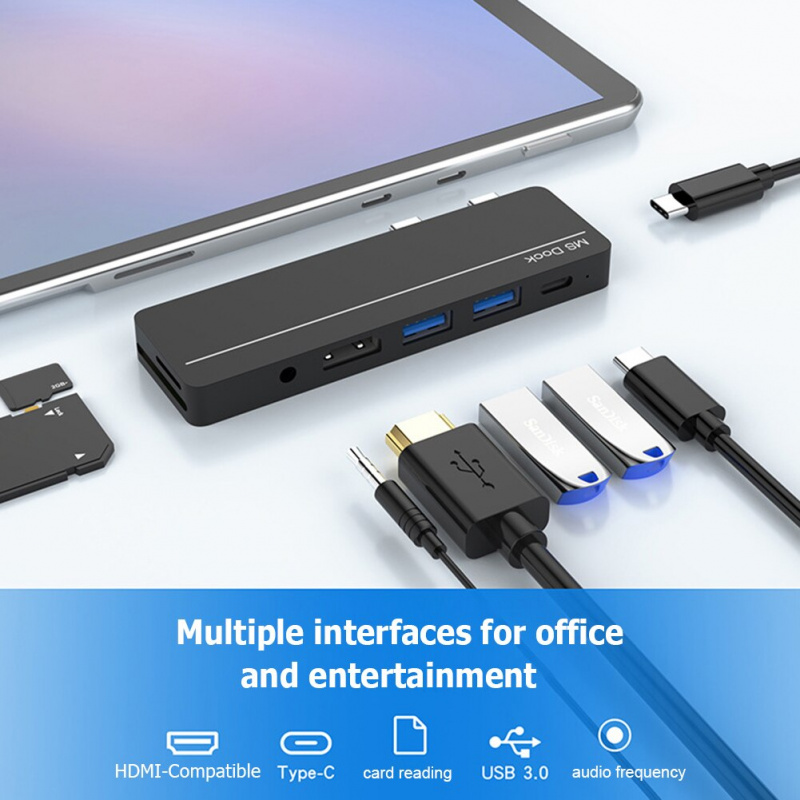 適用於 Surface Pro x 8 數字 TF 卡讀卡器的 Type-C 適配器集線器底座 HDMI 兼容 PD 快速充電端口復制器分配器