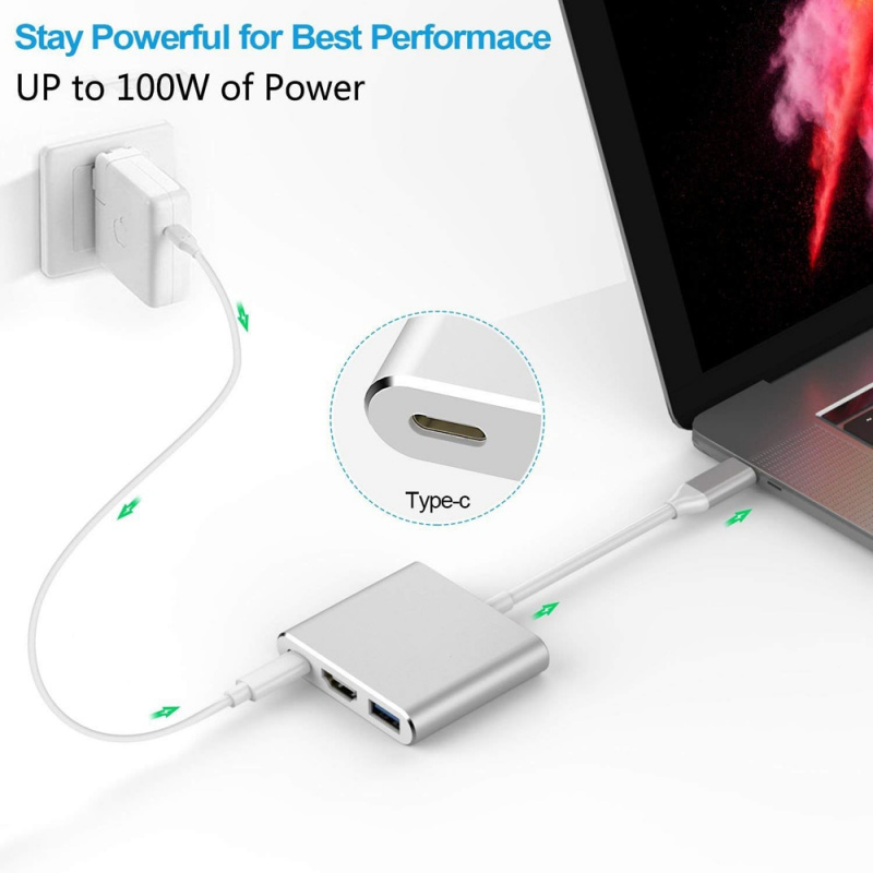 USB C 轉 HDMI 適配器 USB 3.1 Type-C 集線器轉 HDMI 4K+USB 3.0+USB-C 充電端口適用於 MacBook Pro iPad Pro S8+ S9+ 投影儀