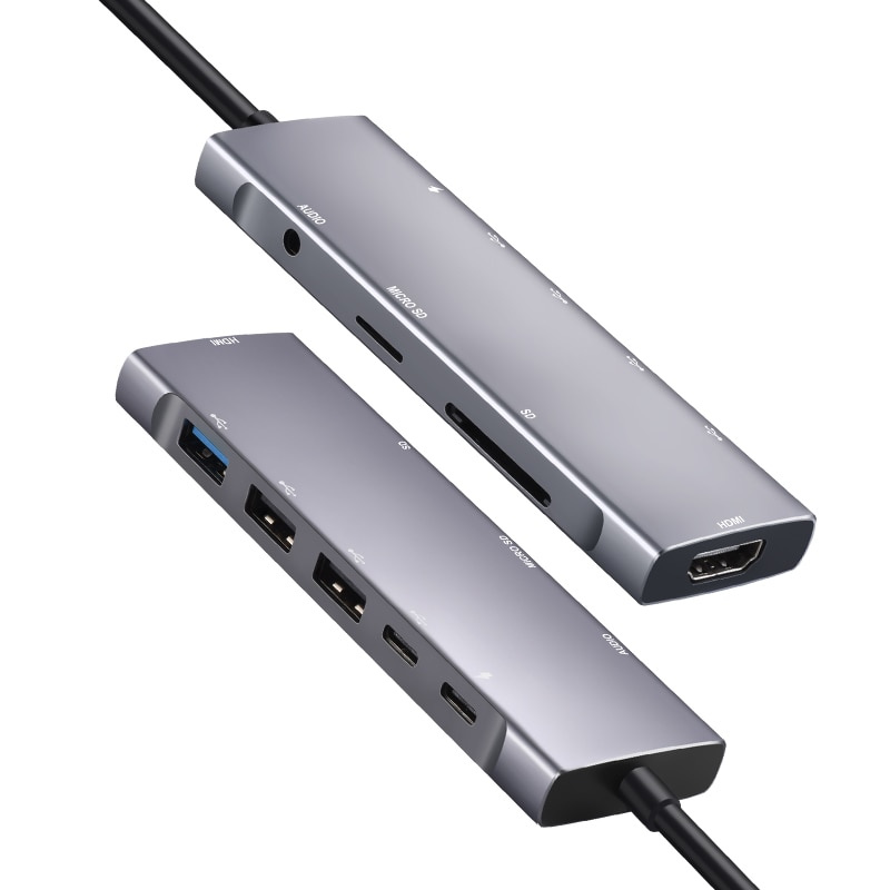 9 合 1 USB C 集線器 Type-C 轉 HDMI 4K USB 3.0 2.0 TF SD 讀卡器 3.5 毫米音頻適配器適用於 Macbook Pro 筆記本電腦配件