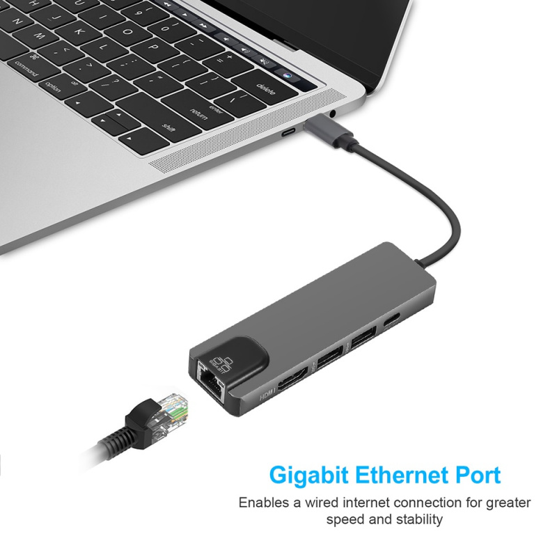 5 合 1 USB C 集線器轉 HDMI 兼容千兆以太網 Rj45 適配器適用於 Macbook Pro iPad Pro 11 12.9 2018 Thunderbolt 3 Type c 集線器