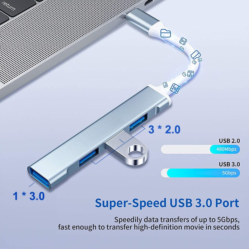 多端口適配器 C 型集線器 3.0 USB 分配器四合一擴展器鼠標鍵盤 U 盤 USB 設備車載充電轉換器