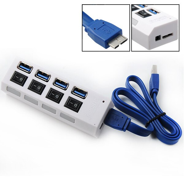 USB 集線器 3.0 集線器 USB 3 USB 2.0 多 USB 分路器電源適配器 4 端口多擴展器 2.0 帶 PC 配件開關