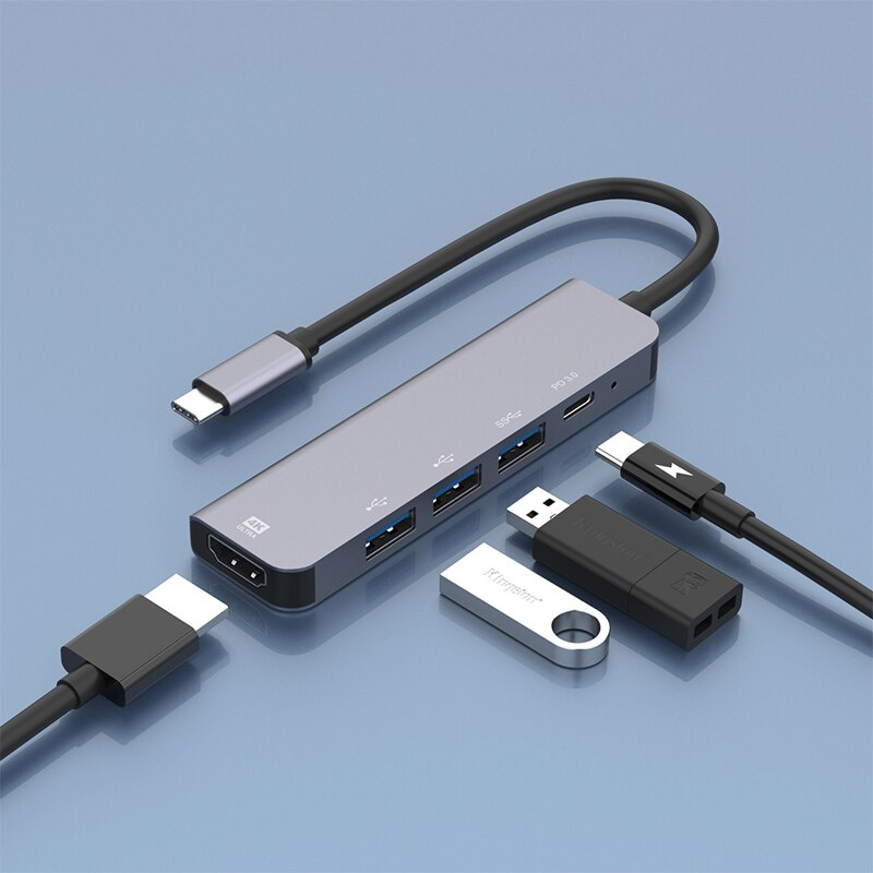 USB C HUB 4K C 型轉 HDMI 兼容 USB 3.0 PD 快速充電 USB2.0 適配器適用於 Macbook Pro iPad Pro M1 PC 配件 USB HUB