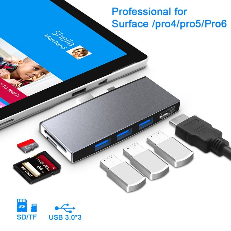 適用於 Surface Pro 4 5 6 擴展塢 4K HDMI 兼容適配器的 Rocketek USB 3.0 集線器 5Gbps