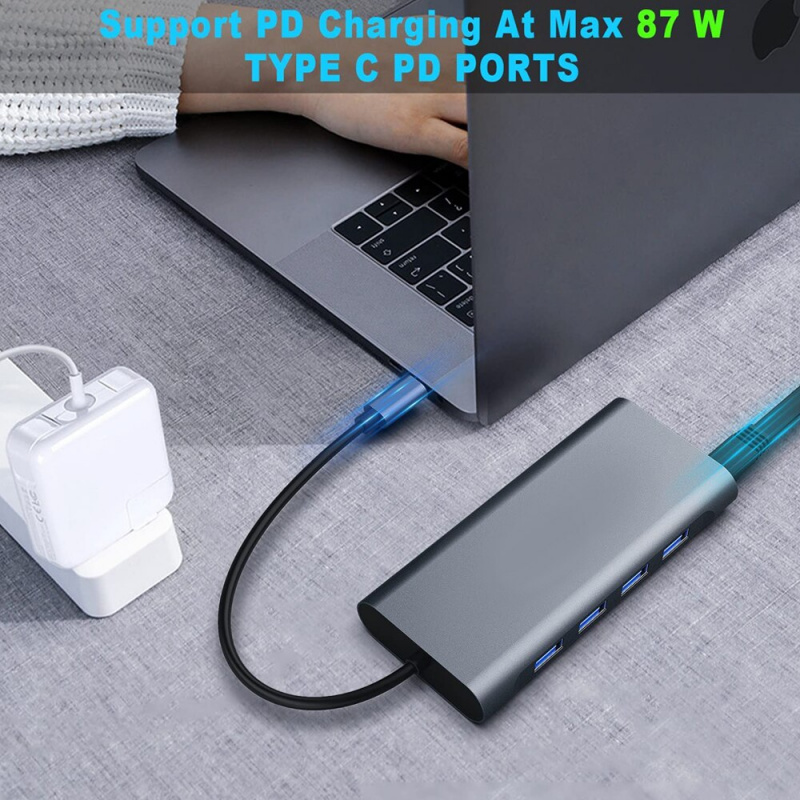 C 型集線器 USB C 集線器適配器 HDMI USB 3.0 USB C 擴展塢 RJ45 PD 充電 SD 讀卡器 Witch Splitter 適用於 Macbook Pro 筆記本電腦
