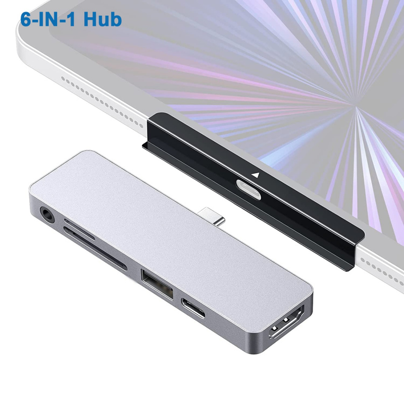 USB C 集線器適配器 6 合 1 帶 4K HDMI USB3.0 SD TF 讀卡器 3.5mm 音頻 PD 100W 電源適用於 MacBook Pro   Air，iPad Pro   Air