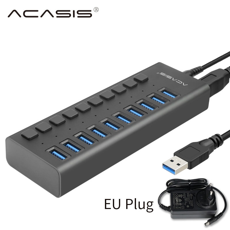Acasis Multi USB 3.0 Hub 10 ports High Speed With ON OFF Switch Adapter Splitter USB Expander Computer Accessories