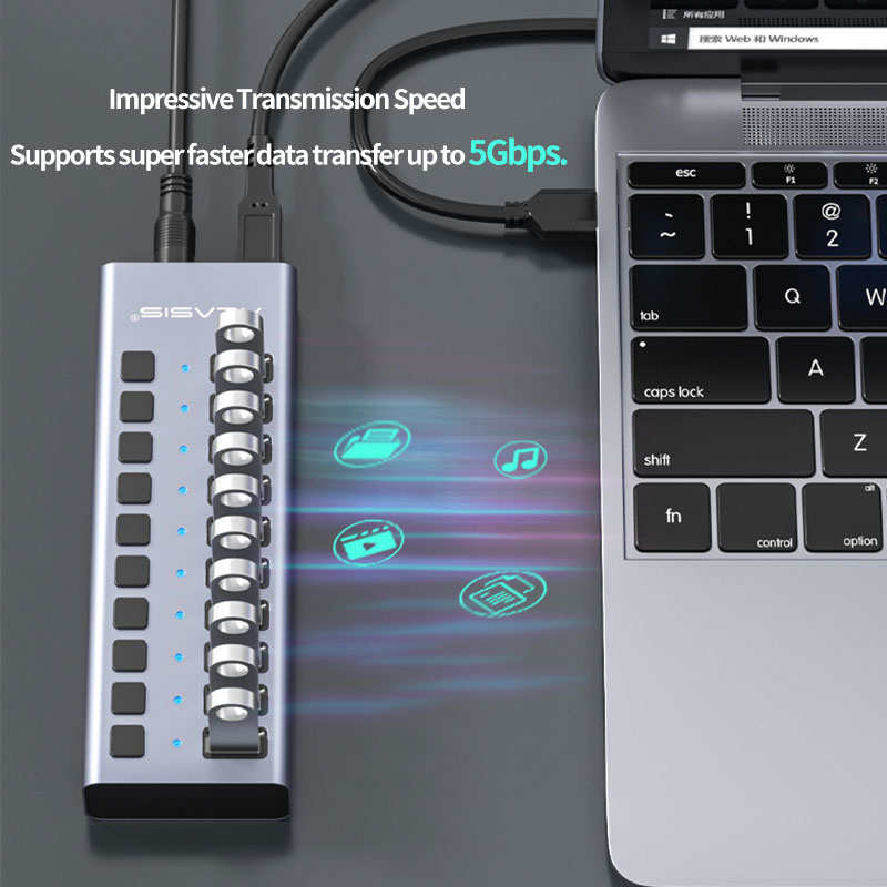 Acasis  High Speed 5Gbps Splitter Hub Industrial USB 3.0 Splitter With Integrated Independent Power Adapter For PC Phone L