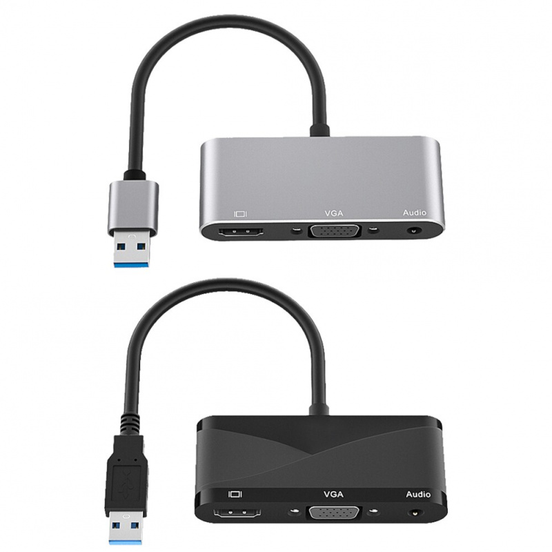 USB 3.0 轉 VGA H&DMI 兼容 3.5 音頻適配器底座 HUB 3 合 1 1080P 高清多顯示器轉換器分配器適用於 Windows 7 8 10
