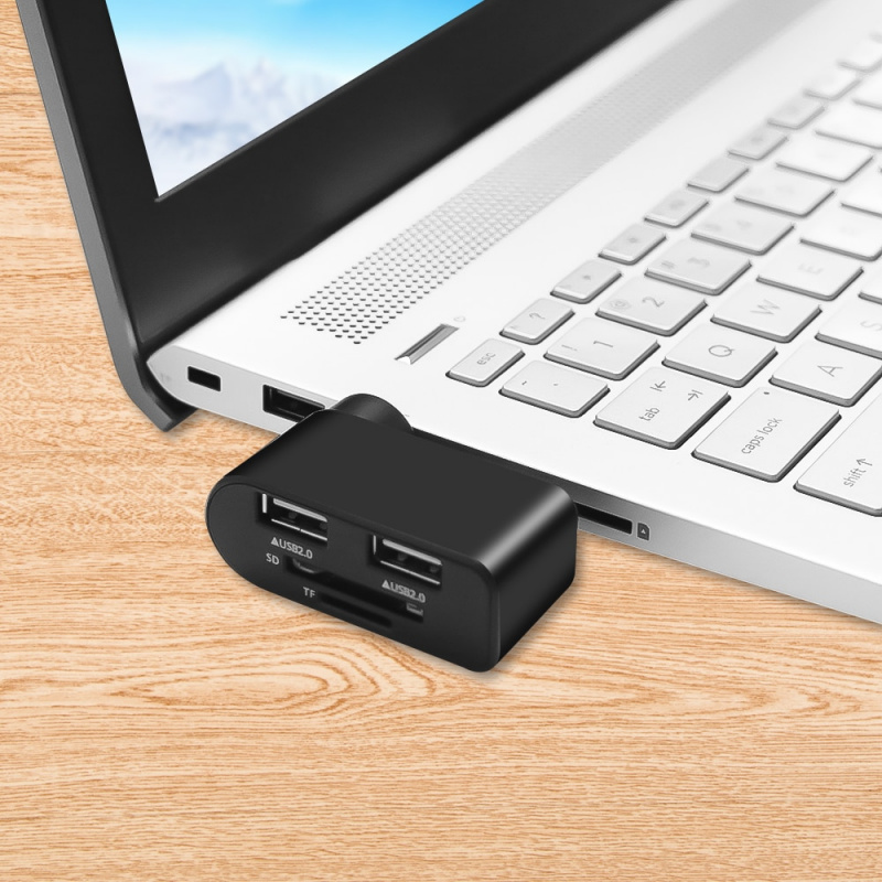 USB 分離器適配器 USB 集線器 2.0 帶讀卡器 2 端口 USB 2.0 迷你旋轉集線器適用於 PC 筆記本筆記本電腦 Mac USB 2.0 集線器