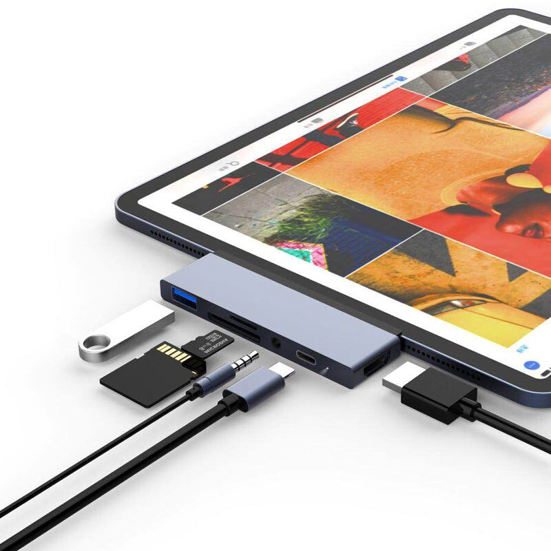 適用於 iPad Pro MacBook Pro Air 2021 M1 USB C 型適配器的 Mosible USB C 集線器 HDMI 兼容 USB SD TF 讀卡器 3.5 毫米插孔 PD