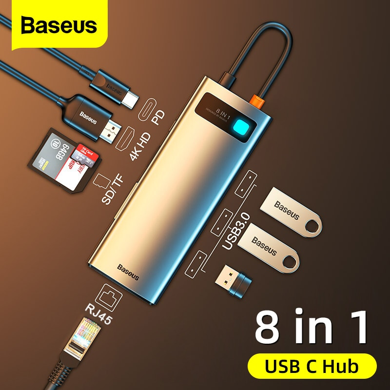 Baseus USB Hub HDMI-Compatible 4K Type C to USB 3.0 Splitter PD 100W Dock Station for MacBook Pro Air M1 8 6 5 4 Por