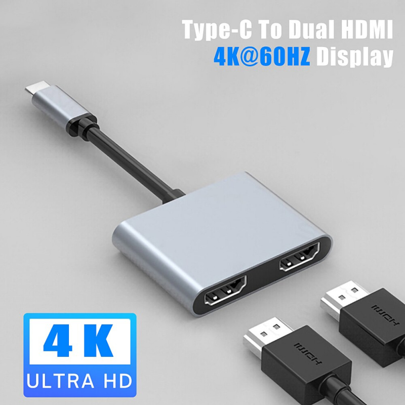 2 合 1 USB C 集線器轉雙 HDMI 兼容 4K 60HZ VGA 1080P 雙屏擴展 C 型擴展塢適用於 PC 筆記本電腦 Macbook