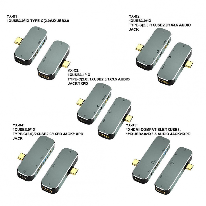Type-C 擴展塢 6 合 1 Type-C 集線器 3.5 毫米插孔 PD100W USB3.1 HDMI 兼容 USB 擴展器 USB 集線器轉換器分離器