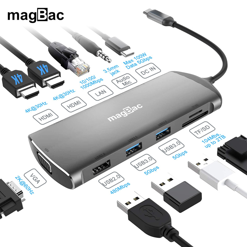 magBac Dock Station 多合一全功能 USB 集線器適用於 Macbook Pro Air 小米聯想戴爾惠普華碩筆記本電腦 USB C 多端口集線器