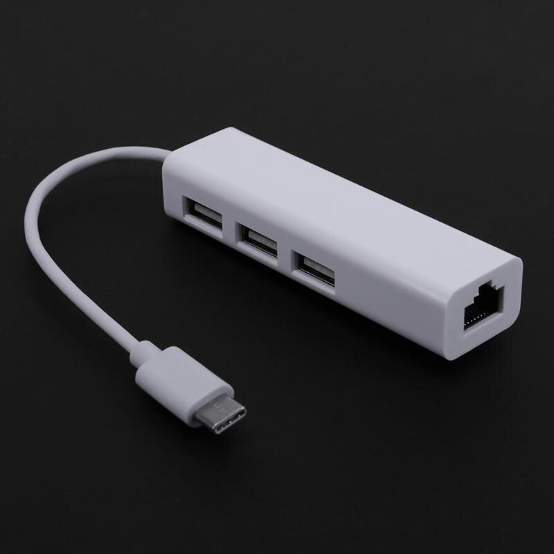 ALLOYSEED USB 3.1 Type-C HUB 3 USB 2.0 Splitter Type C to RJ45 Network Cable Cord Converter Adapter 以太網