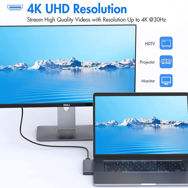 USB C 集線器轉 4K HDMI 多端口適配器，帶 Thunderbolt 3 PD 100W TF SD 讀卡器插槽 Mac 加密狗，適用於 MacBook Pro Air 2018-2020