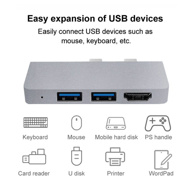 讀卡器數據傳輸適配器擴展塢 4K HDMI Type-C 集線器 USB 3.0 擴展器適用於 Microsoft Surface Pro 8