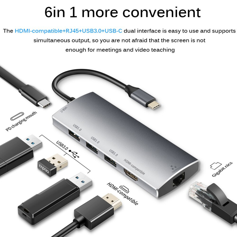 TISHRIC USB C 集線器 Type C 擴展塢 OTG 到多 USB 3.0 2.0 集線器 分離器 SD RJ45 Lan 4K HDMI 兼容適配器適用於 MacBook 華為