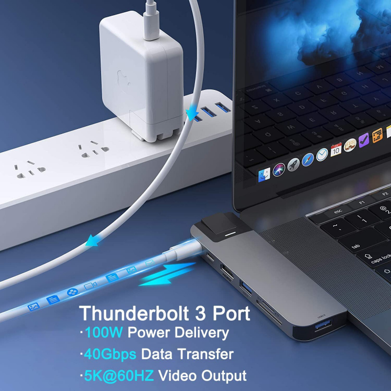 USB C 集線器適配器 Mac Dongle for MacBook Pro Air with 4K HDMI Gigabit Ethernet 2USB TF SD Reader USB-C 100W PD and Thunderbolt 3